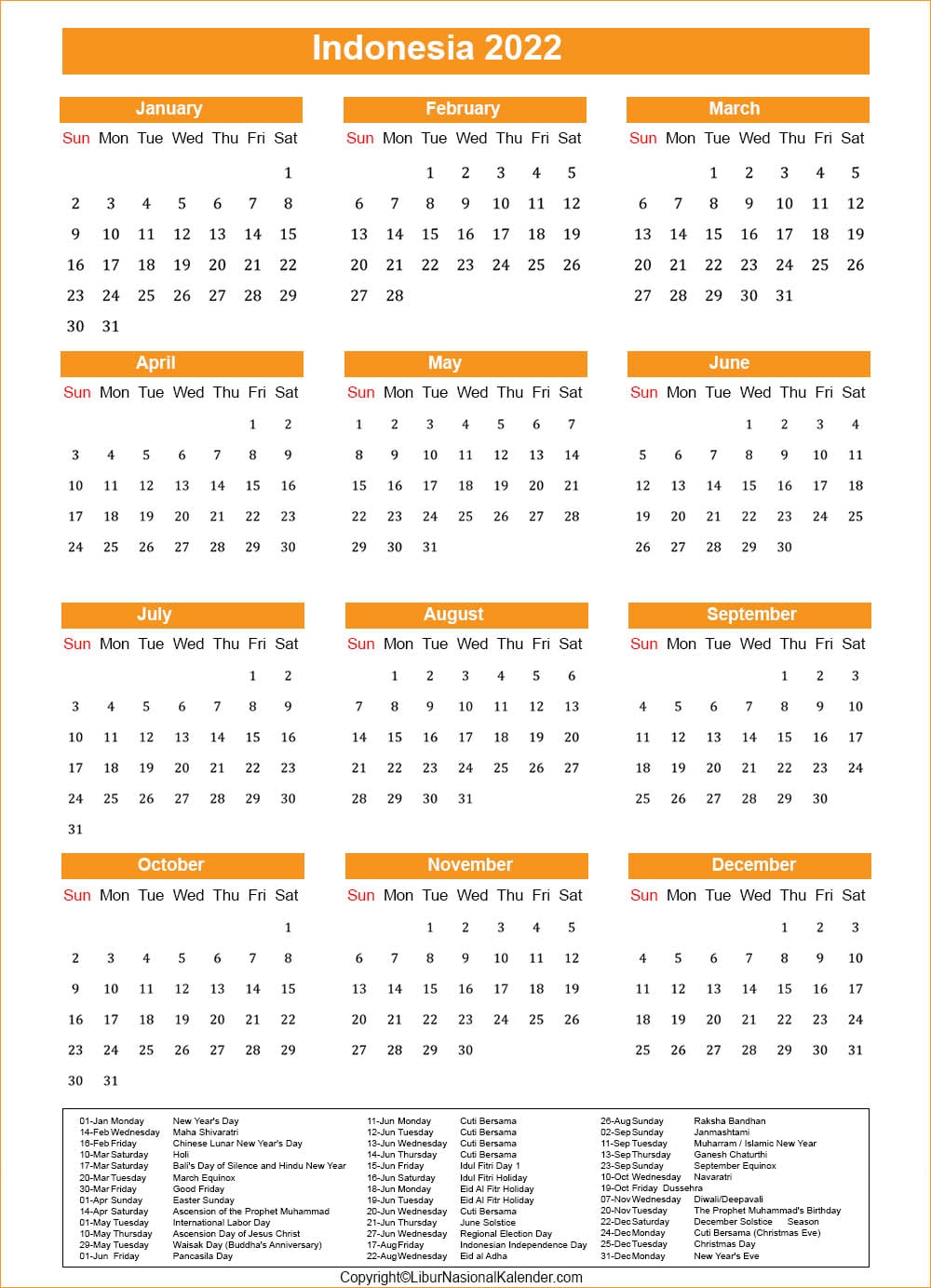 Calendar 2022 Indonesia | Public Holidays 2022