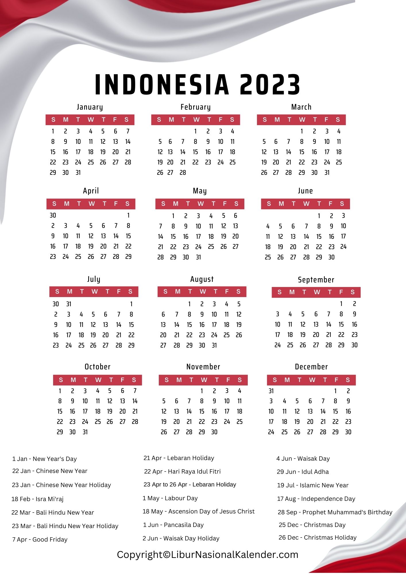 Indonesia Calendar 2023 with Holiday