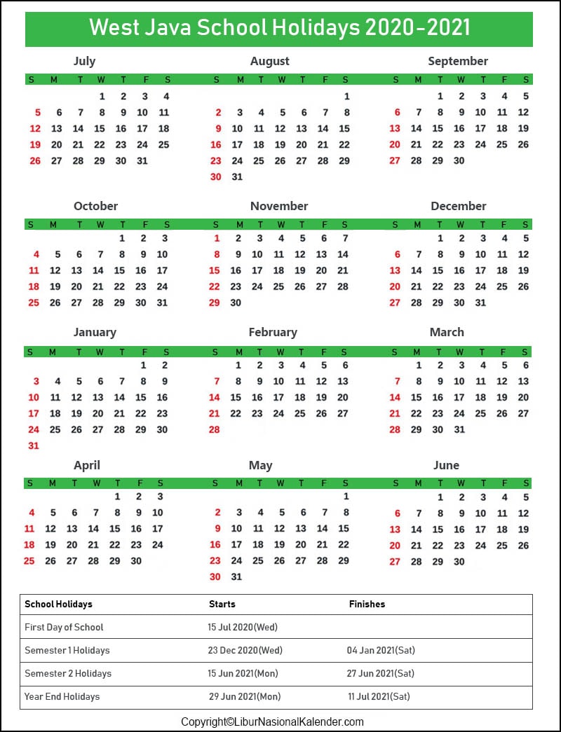 School Holidays West Java 20202021 [Academic Calendar West Java 20202021]